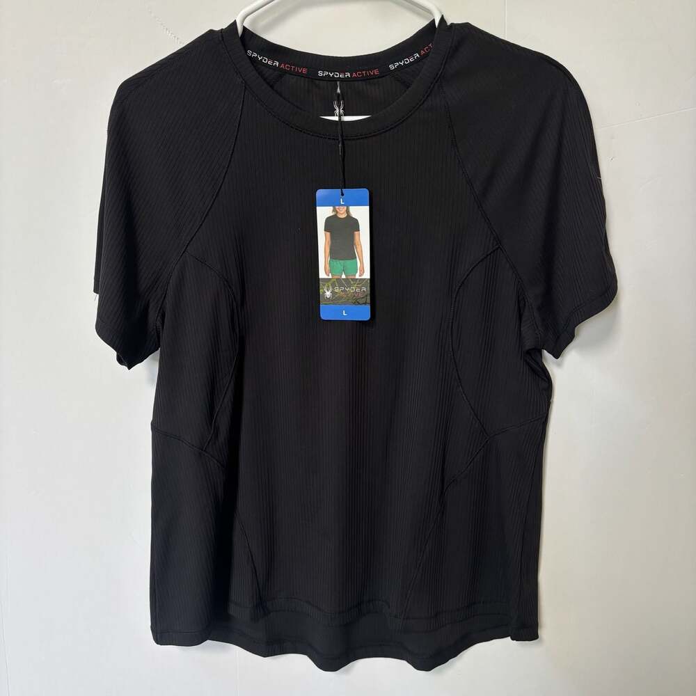 Spyder Active Women's UPF 50+ Ribbed Short Sleeve T-Shirt Black Size L Black
